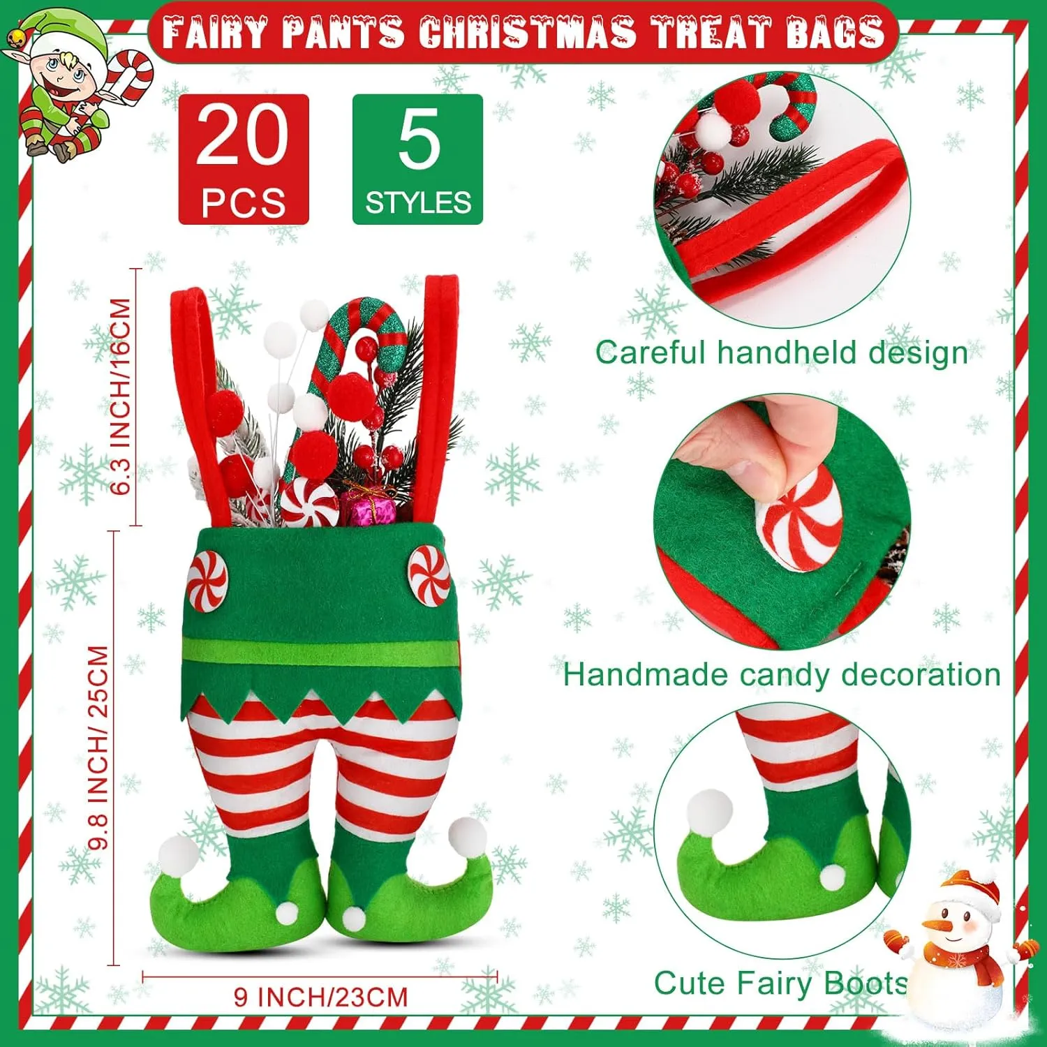 Abbylike 20 Pcs Christmas Candy Bags Bulk Santa Pants Boots Treat Bags with Handle Felt Stocking Xmas Goodies Bag Lovely Party Favor Decorations for Children Holiday Teachers Decorations