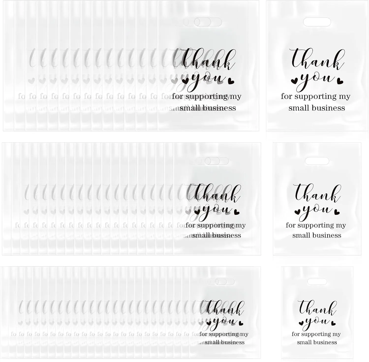Abbylike 300 Pcs Thank You Bags with Handles Bulk, 3 Sizes Die Cut Plastic Shopping Merchandise Retail Bags for Small Business Gifts Goodie Boutique Clothes Party Favors (Clear)