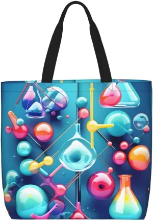 Abstract Science Chemistry Illustration 3d Print Tote Bag For Women Shoulde Bag Handbag Reusable Grocery Bags For Office,Shopping,Travel