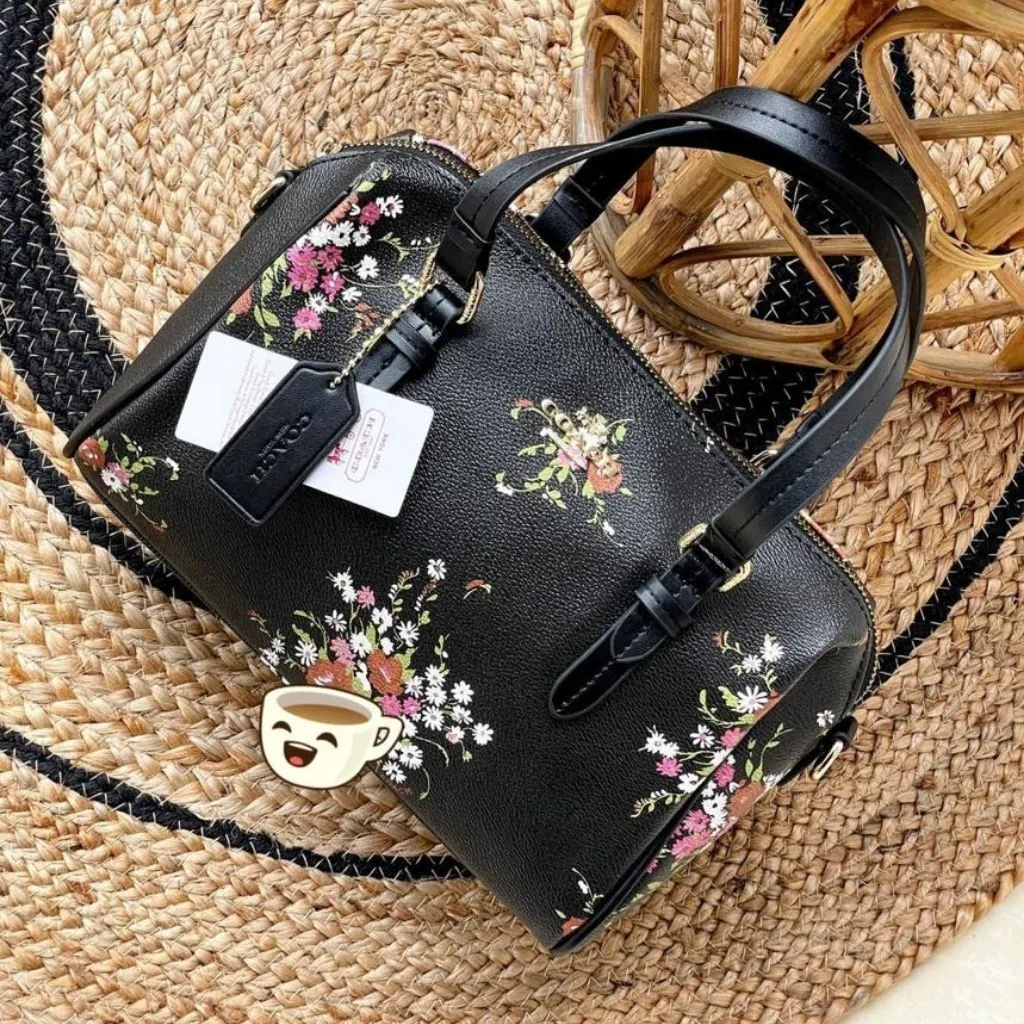 Adjustable Flower Speedy Leather Handbag For Women