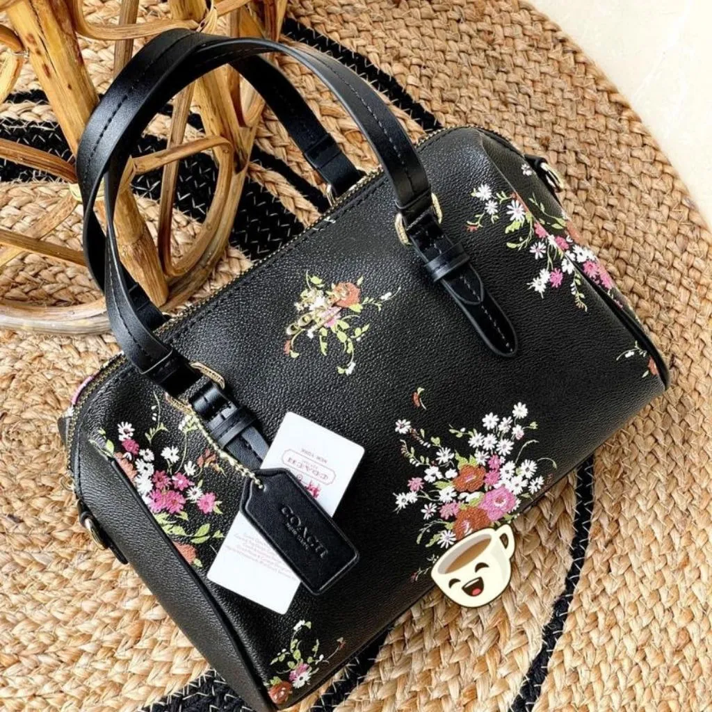 Adjustable Flower Speedy Leather Handbag For Women