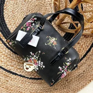 Adjustable Flower Speedy Leather Handbag For Women