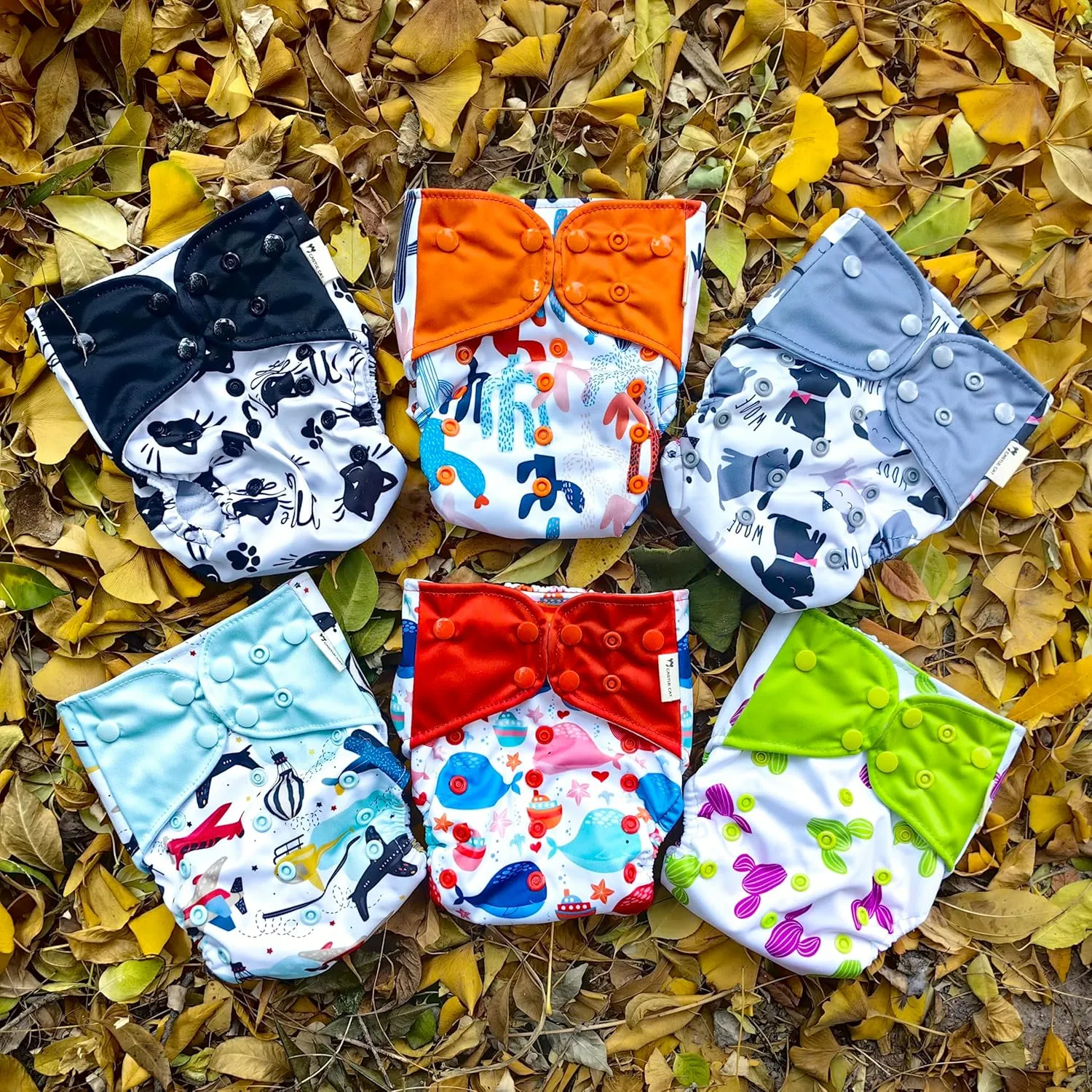 Adjustable Washable Reusable AWJ Side Leakage Prevention 6pcs All in One Cloth Diaper Packed with 12pcs Inserts 2pcs Wet Dry Bags for Baby Girls and Boys (Boy Prints 06)
