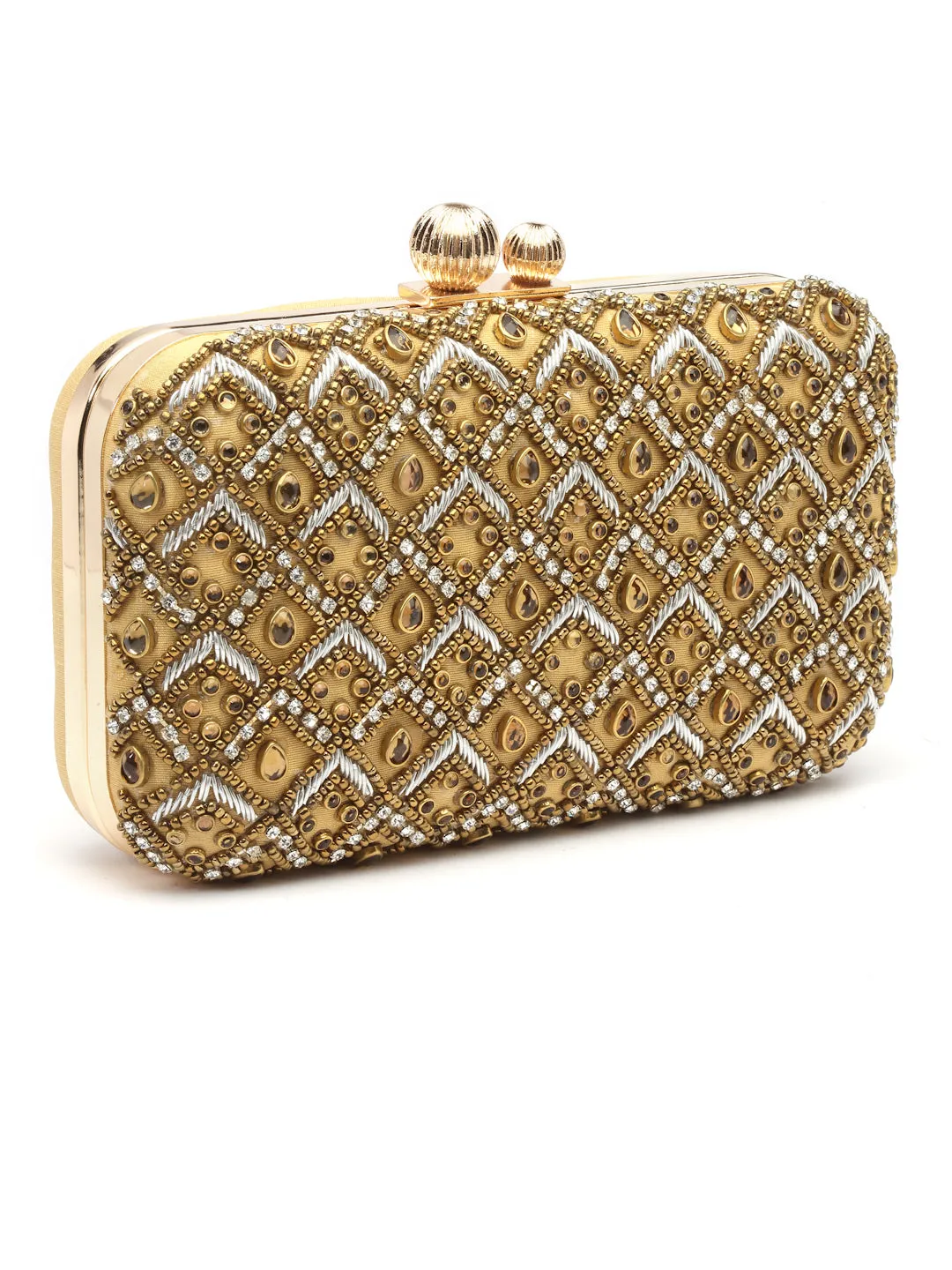 Adorn Diamond Embellished Faux Silk Clutch