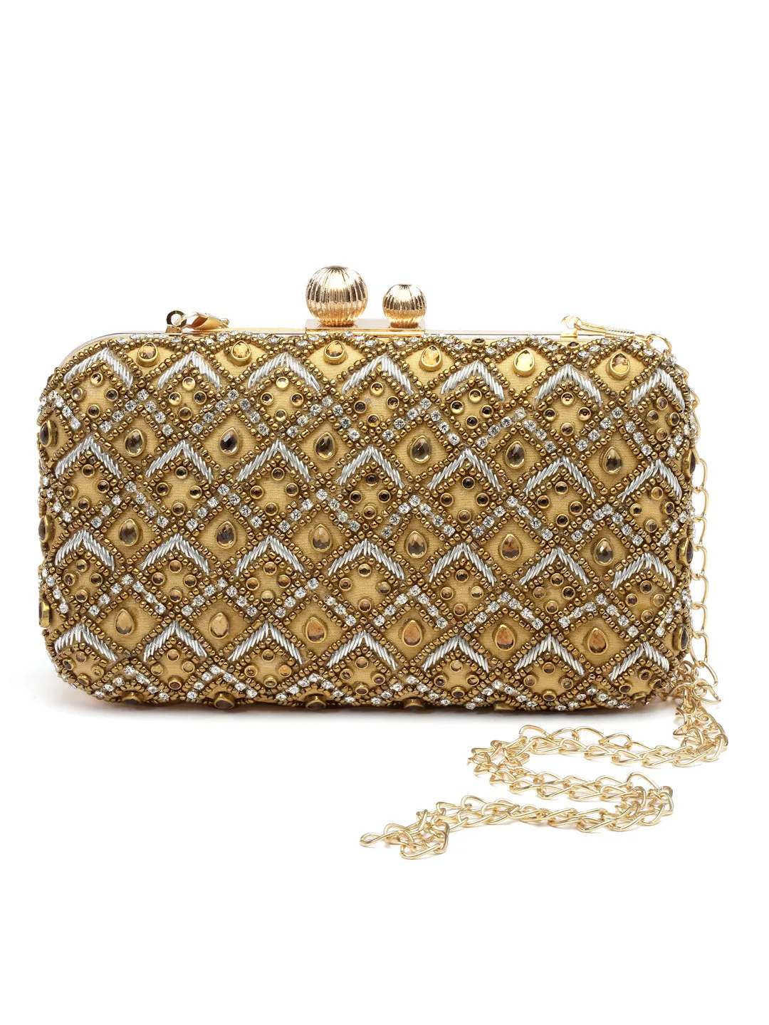Adorn Diamond Embellished Faux Silk Clutch