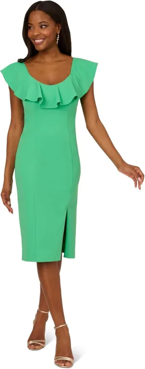 Adrianna Papell Women's Knit Crepe Ruffle Midi Dress