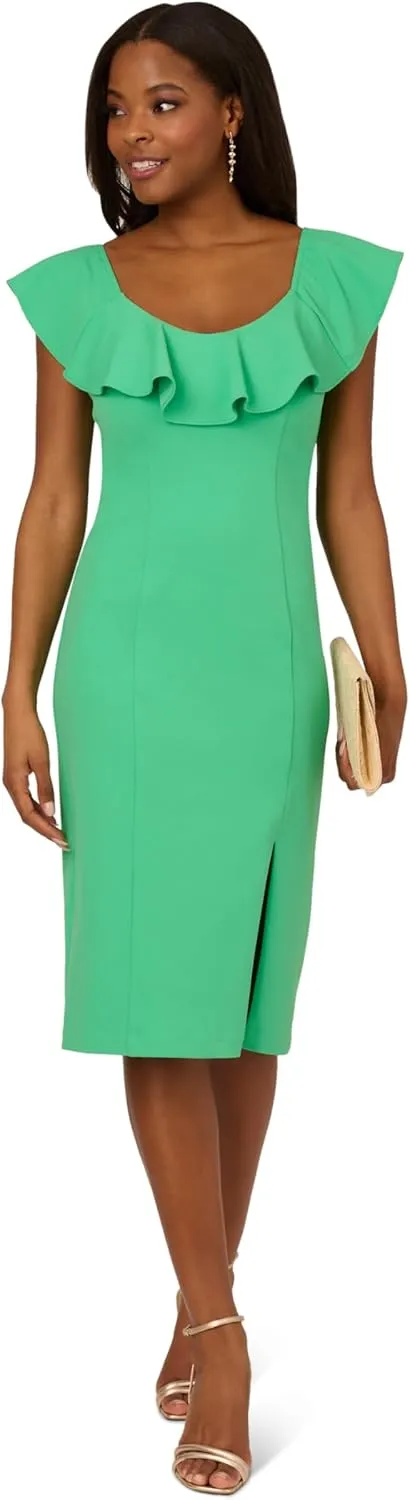 Adrianna Papell Women's Knit Crepe Ruffle Midi Dress