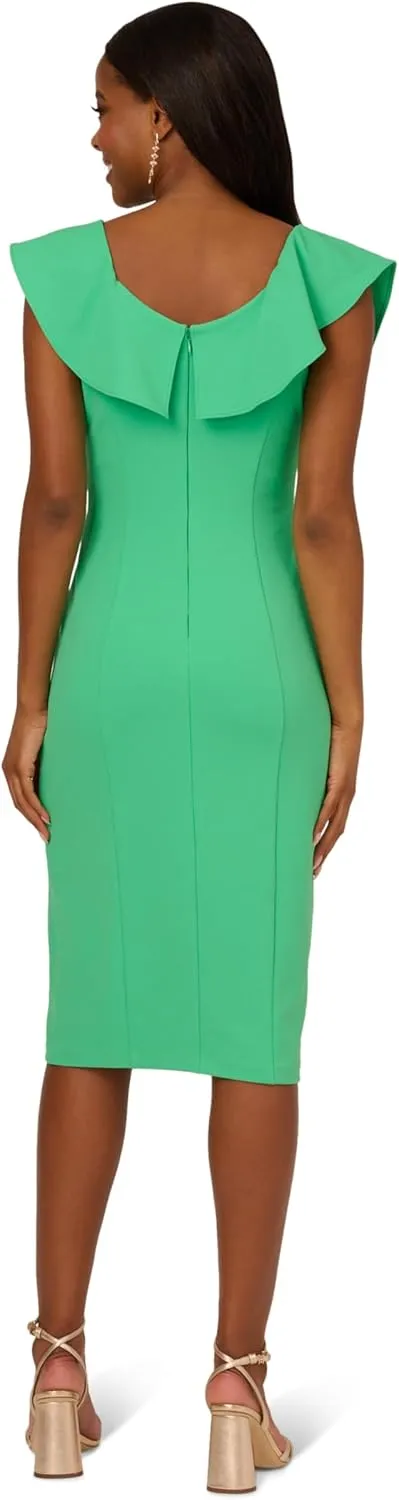 Adrianna Papell Women's Knit Crepe Ruffle Midi Dress