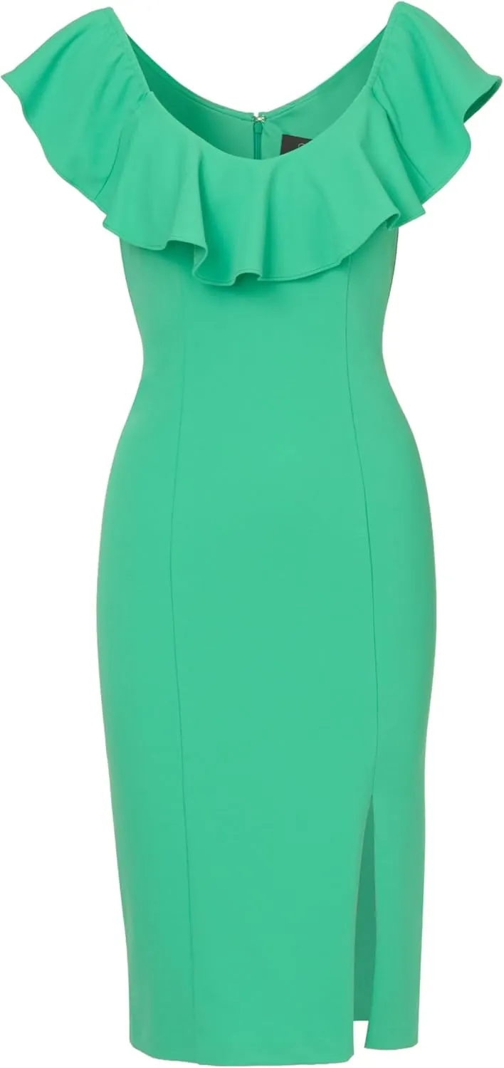Adrianna Papell Women's Knit Crepe Ruffle Midi Dress