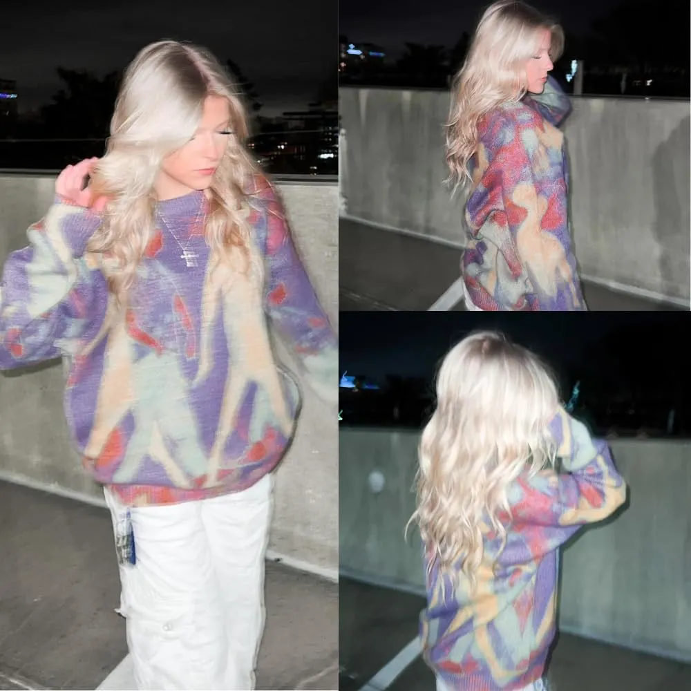Aelfric Eden Neon Color Block Knit Sweater Casual Oversized Pullover
