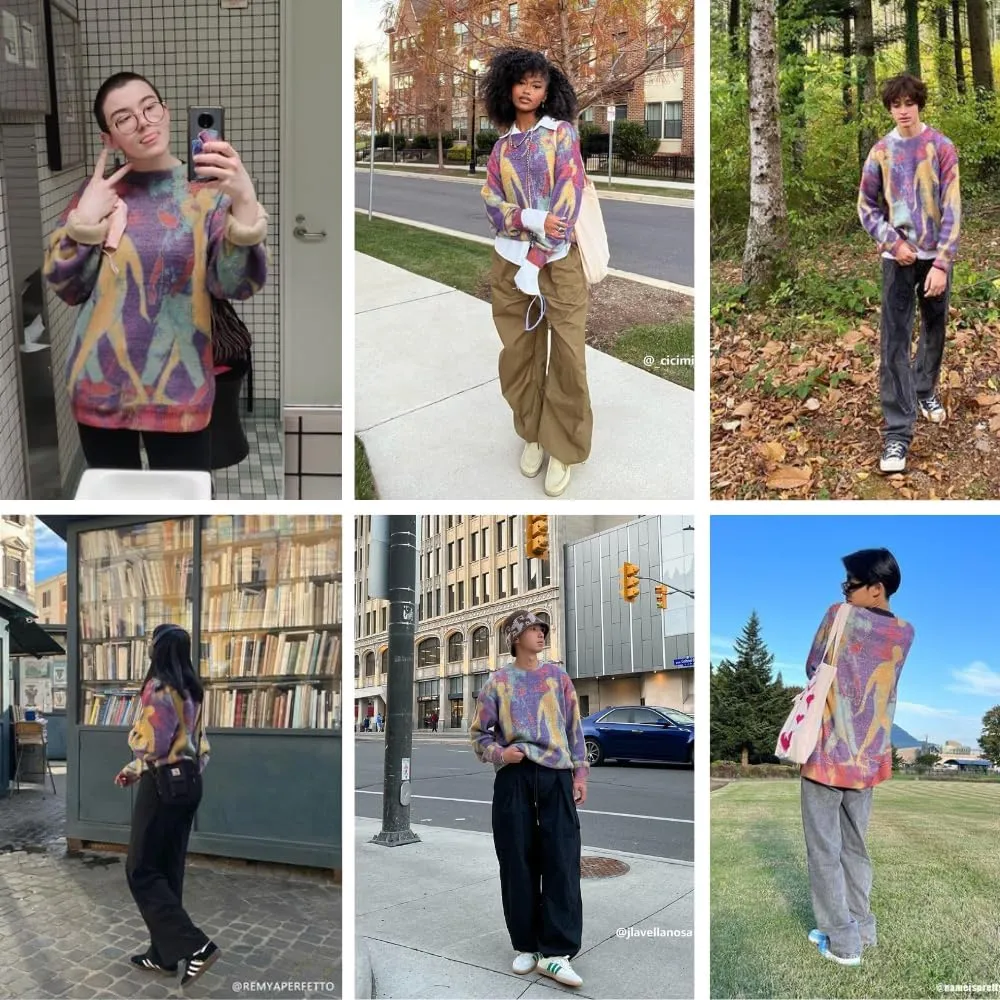 Aelfric Eden Neon Color Block Knit Sweater Casual Oversized Pullover