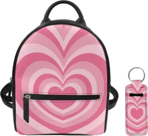 Aesthetic Y2K Hippie Pink Love Heart Swirl Small Backpack for Women Travel Bag Set of 2 Mini Backpack Purse with Lipstick Holder Keychain Carry on Backpack Waterproof Daypack