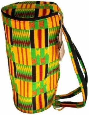 Africa Heartwood Project - African Kente Cloth Djembe Drum Bag – Triple-Layer Protection, Vibrant Color Design, Comfortable Shoulder Straps - Handmade - 11"x21" Size
