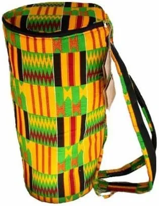 Africa Heartwood Project - African Kente Cloth Djembe Drum Bag – Triple-Layer Protection, Vibrant Color Design, Comfortable Shoulder Straps - Handmade - 11"x21" Size