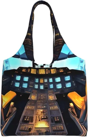 Airplane Cockpit print Women Shoulder Canvas Tote Handbag Work Bag for Women Lady Casual Tote's Handbag