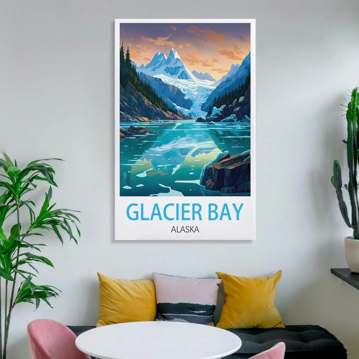 Alaska Glacier Bay Travel Poster Print Canvas Wall Art for Bedroom Living Room HD Print Posters 16x24inch(40x60cm)