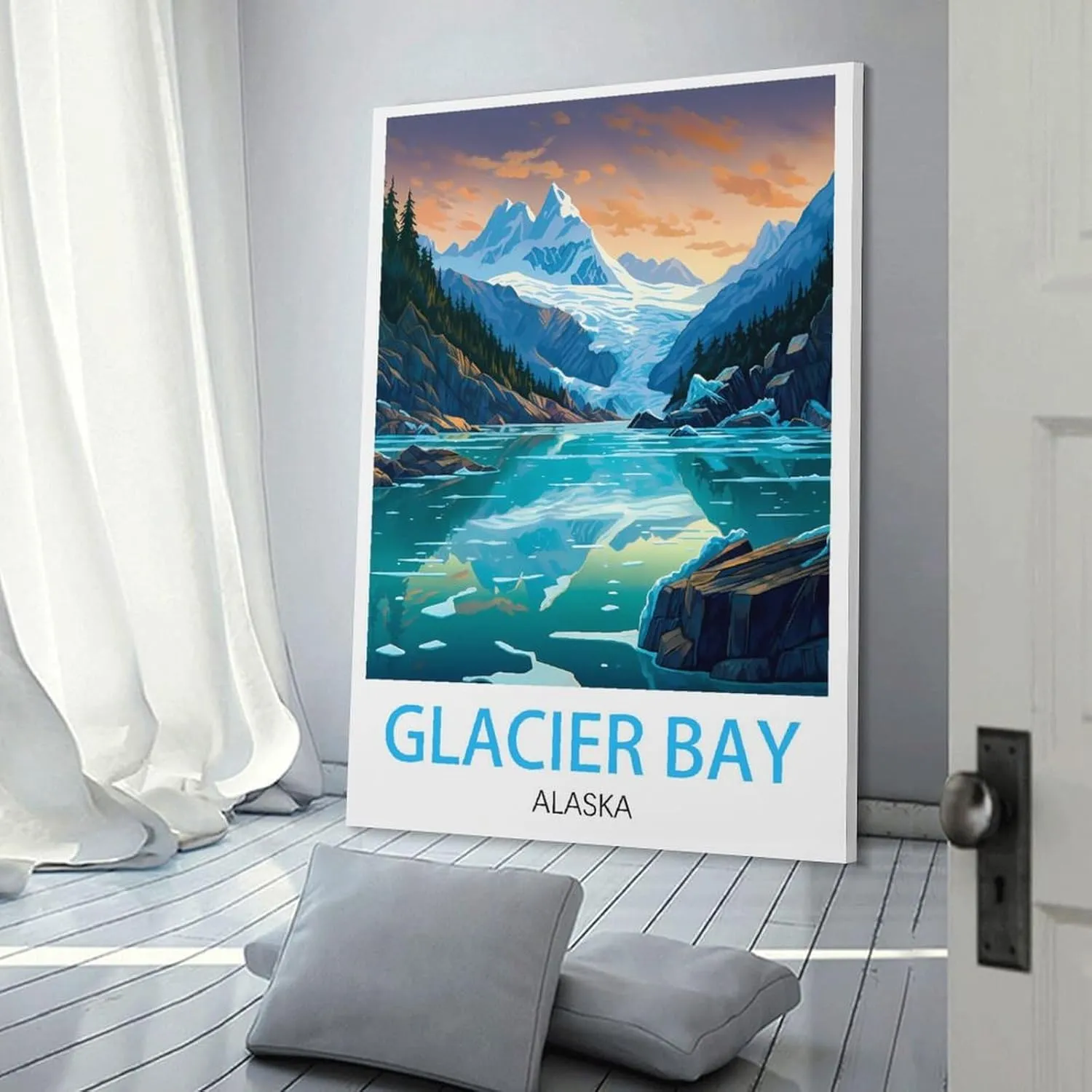 Alaska Glacier Bay Travel Poster Print Canvas Wall Art for Bedroom Living Room HD Print Posters 16x24inch(40x60cm)