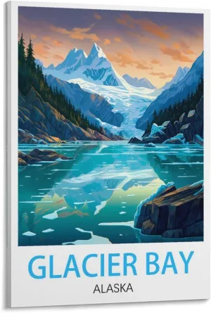 Alaska Glacier Bay Travel Poster Print Canvas Wall Art for Bedroom Living Room HD Print Posters 16x24inch(40x60cm)