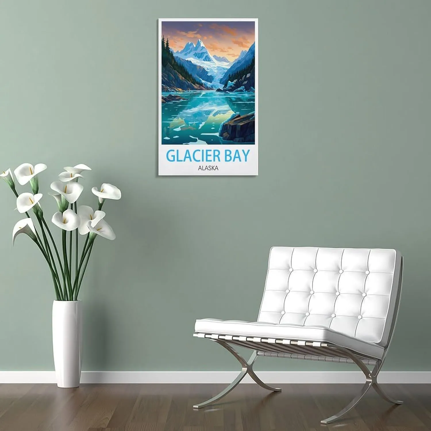 Alaska Glacier Bay Travel Poster Print Canvas Wall Art for Bedroom Living Room HD Print Posters 16x24inch(40x60cm)