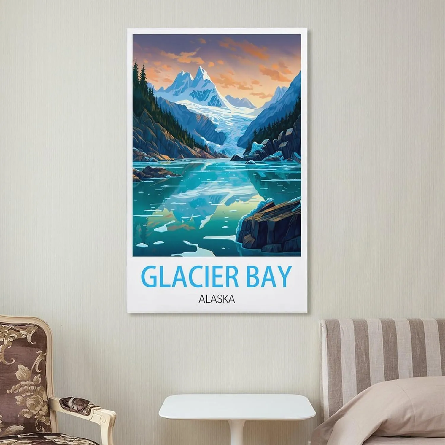 Alaska Glacier Bay Travel Poster Print Canvas Wall Art for Bedroom Living Room HD Print Posters 16x24inch(40x60cm)