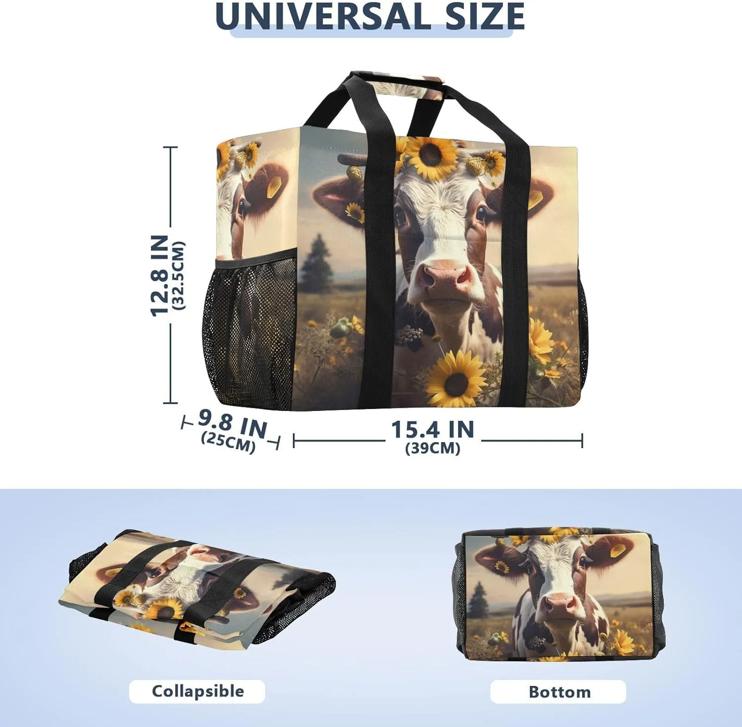 ALAZA Cow Portrait Cartoon Space Waterproof Beach Tote Bags