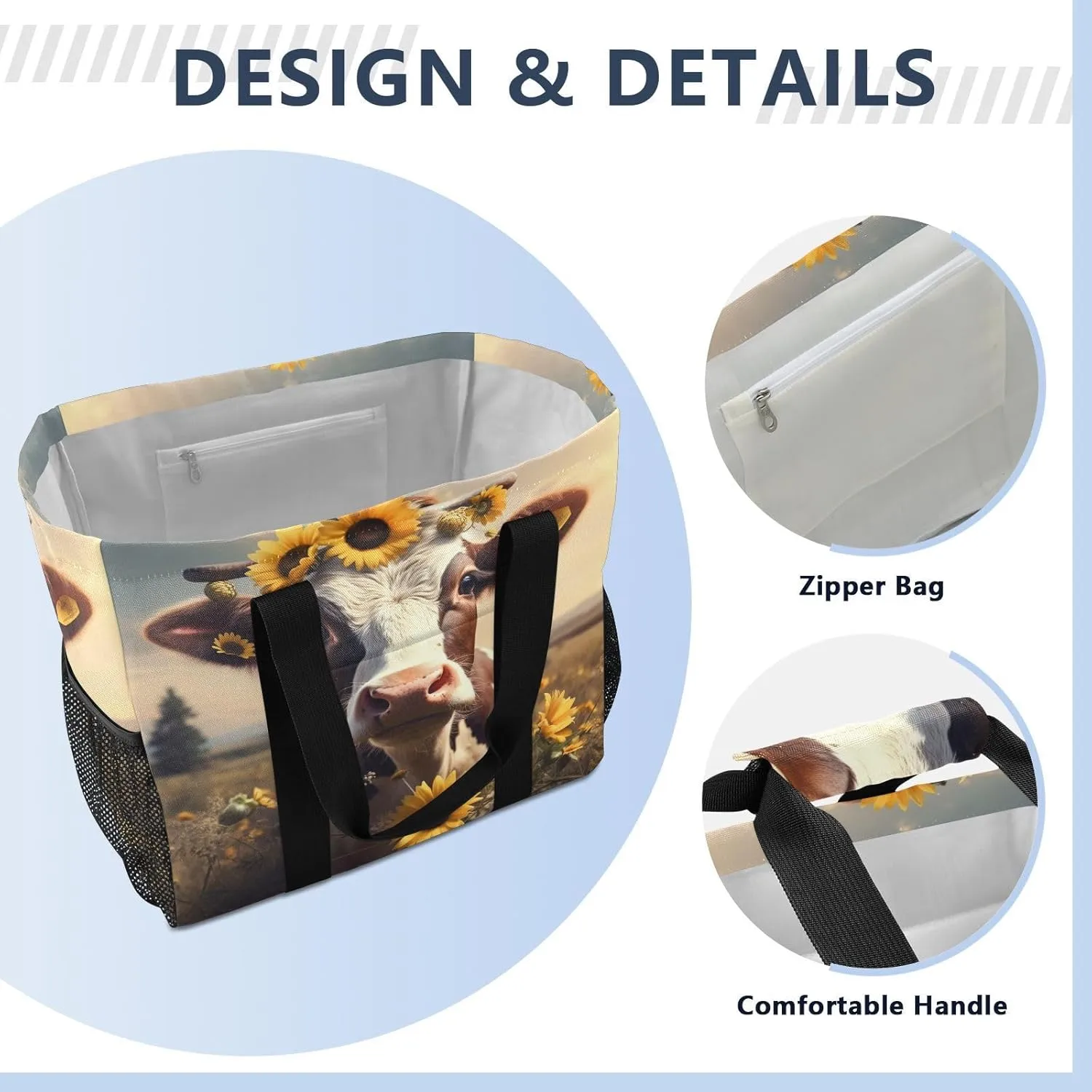 ALAZA Cow Portrait Cartoon Space Waterproof Beach Tote Bags