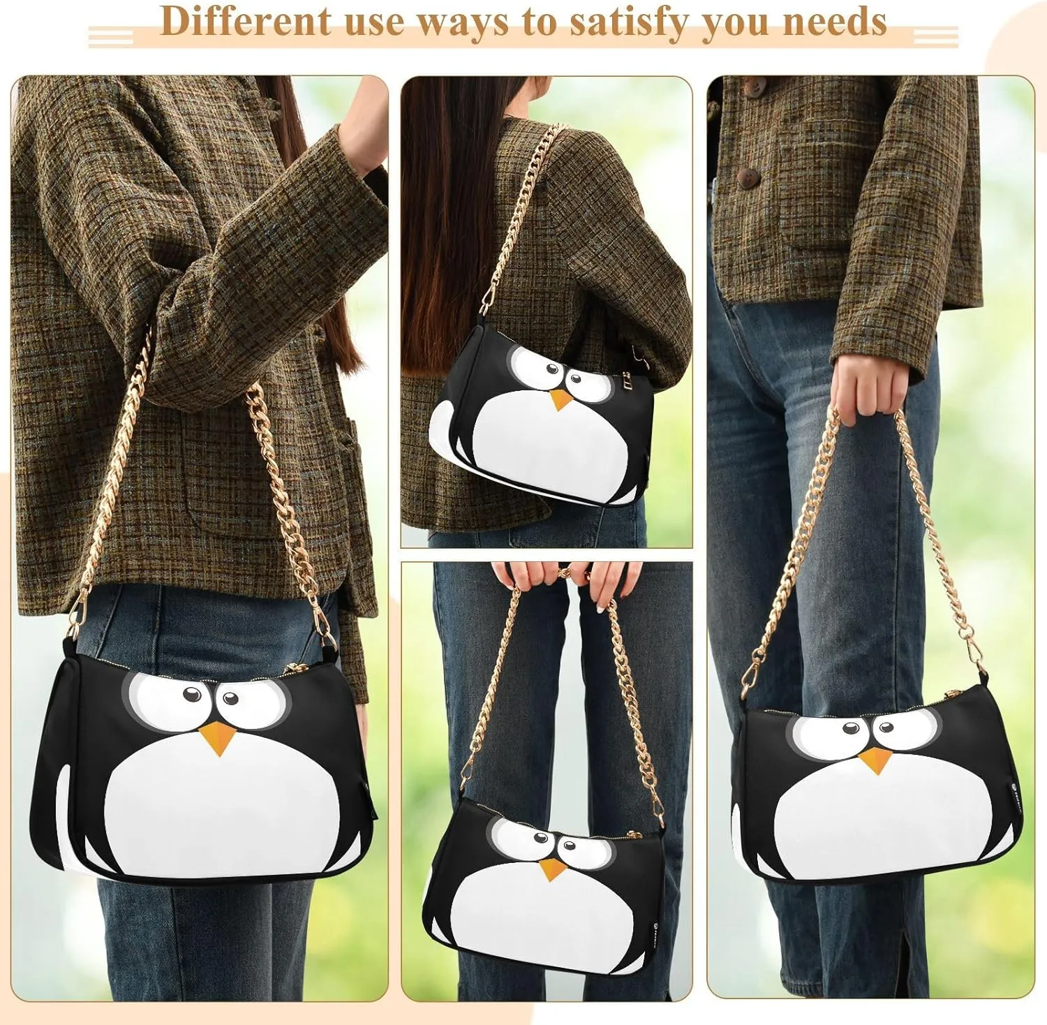 ALAZA Shoulder Handbags for Women Travel Hobo Tote Handbag Women Gold Chain Shoulder Bags Purse with Zipper Closure