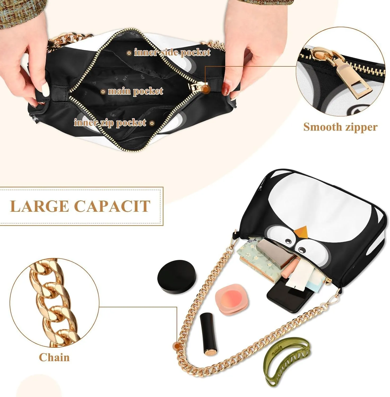 ALAZA Shoulder Handbags for Women Travel Hobo Tote Handbag Women Gold Chain Shoulder Bags Purse with Zipper Closure