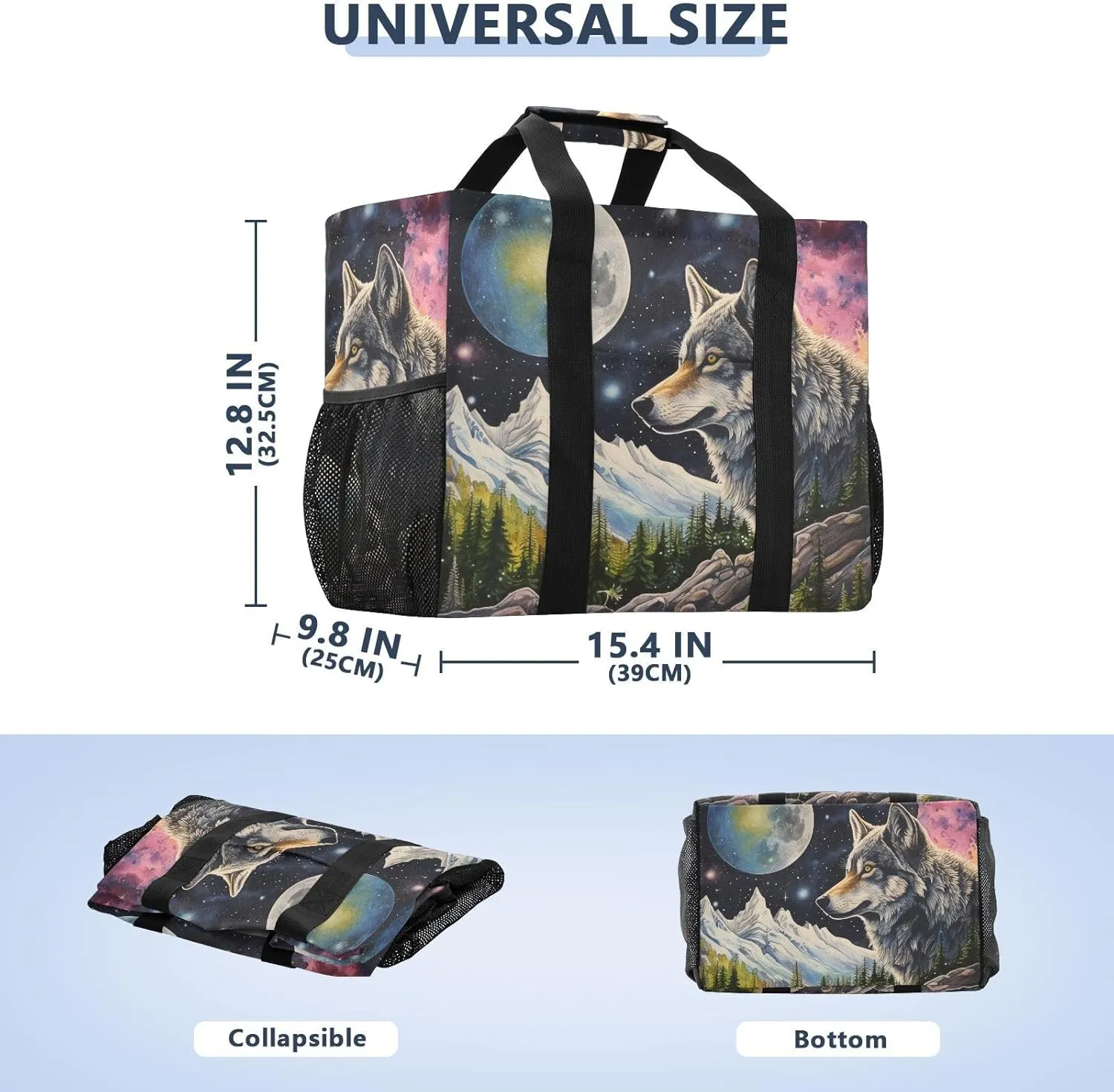 ALAZA Wolf Portrait Flower Waterproof Beach Tote Bags