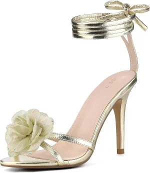 Allegra K Women's Flower Heels Strappy Lace Up Stiletto Heels Sandals