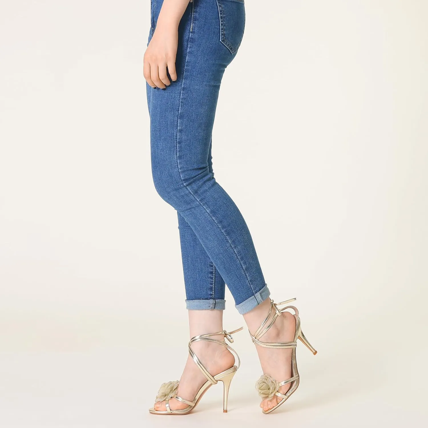 Allegra K Women's Flower Heels Strappy Lace Up Stiletto Heels Sandals