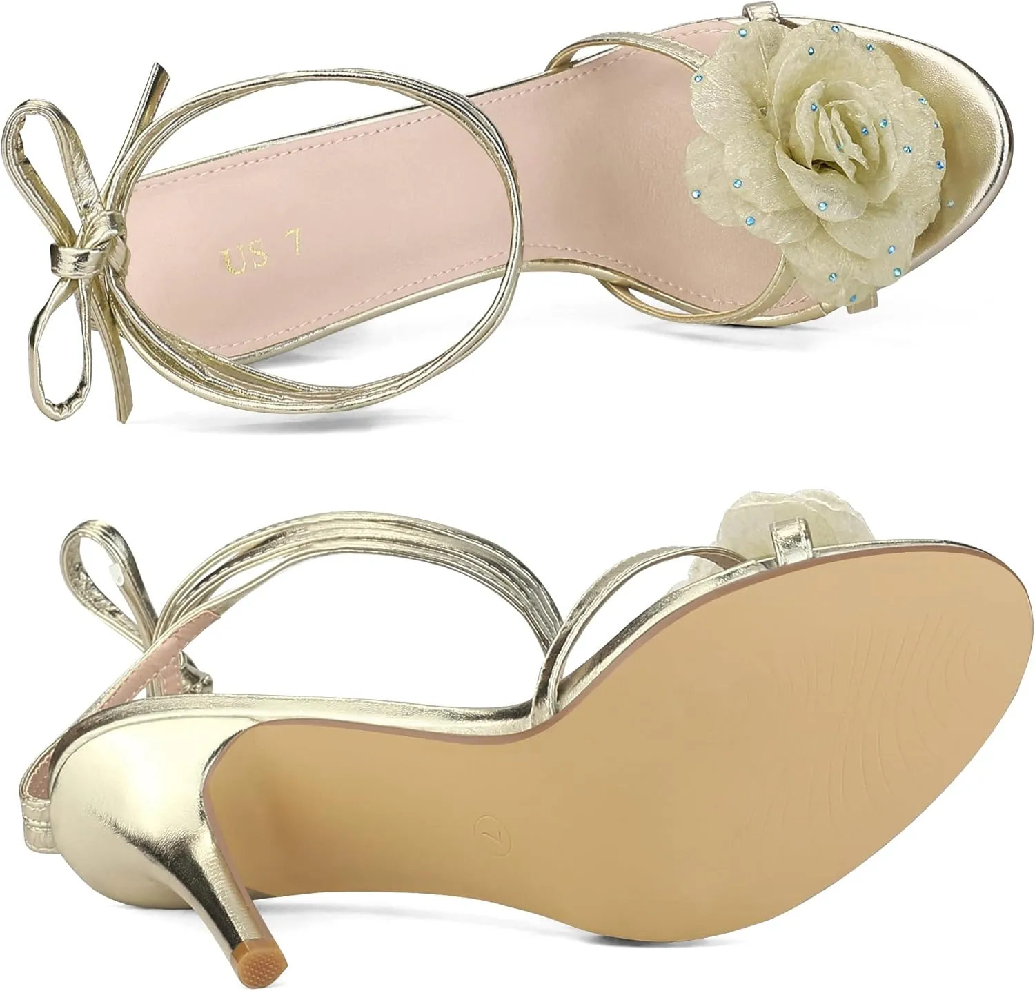Allegra K Women's Flower Heels Strappy Lace Up Stiletto Heels Sandals