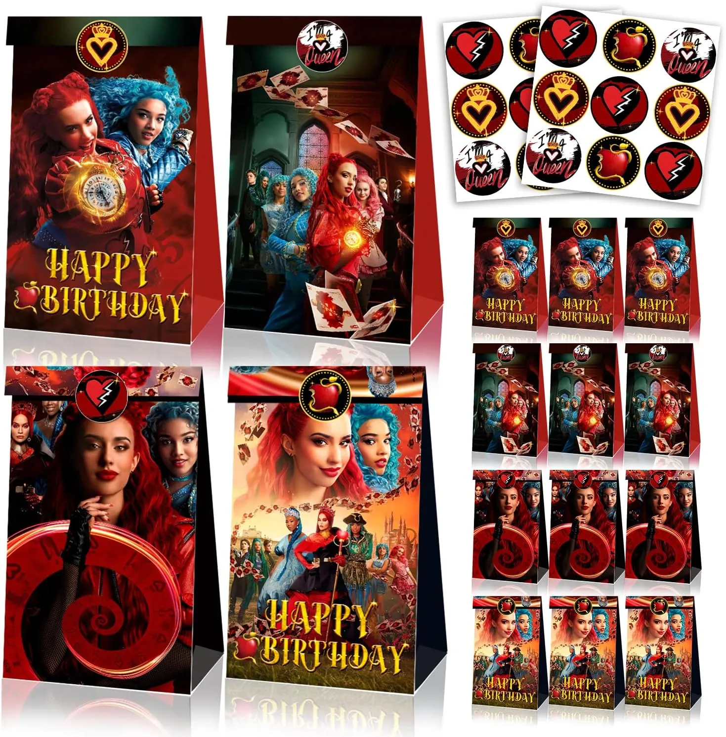 alotfs Movie Birthday Party Decorations Goodie Bags, 12 Pcs Birthday Party Gift Bags with Stickers, Cartoon Theme Birthday Decorations Bags, Happy Birthday Party Candy Bags Supplies for Kids