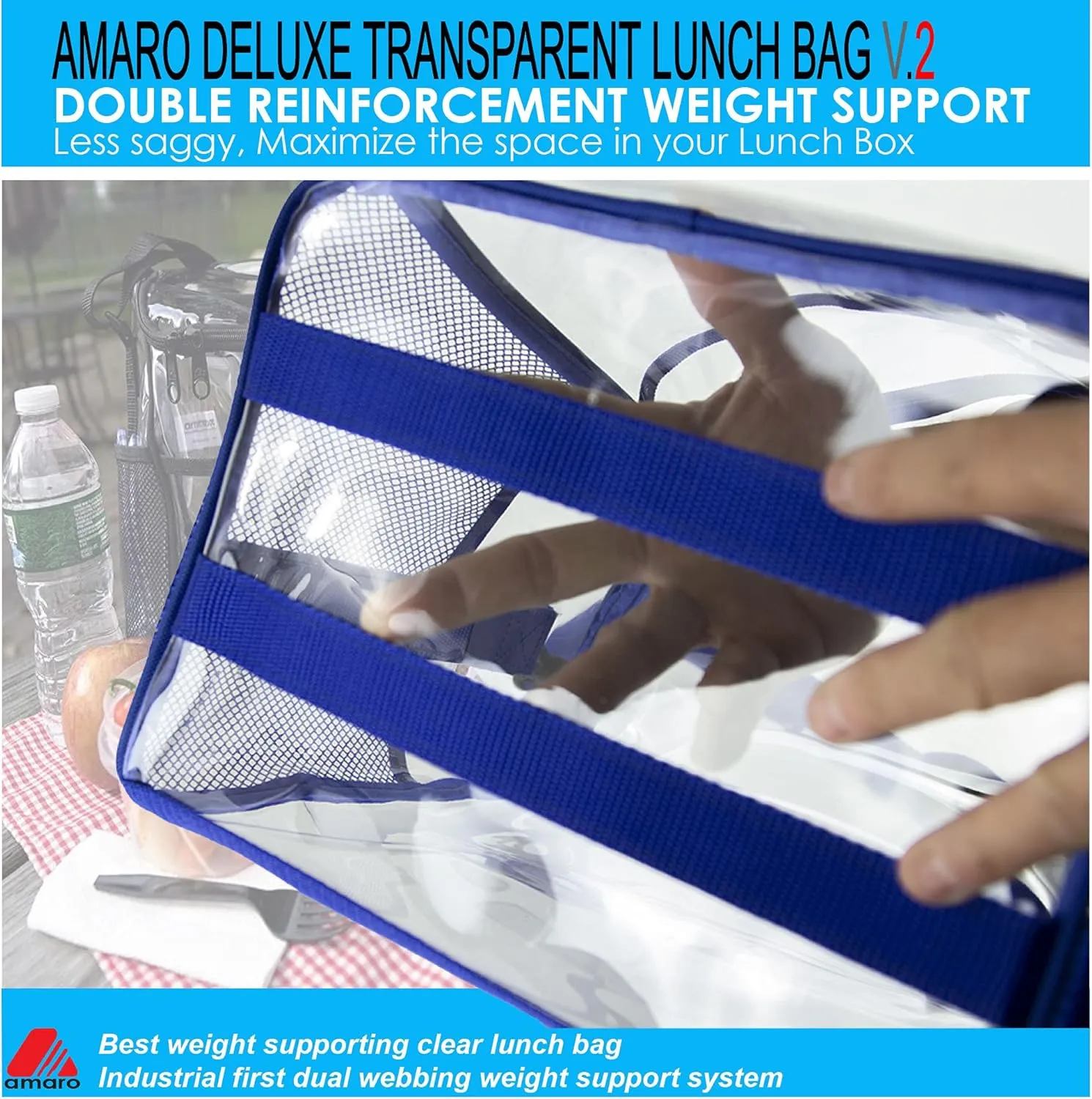 Amaro Delux 0.5mm Clear Lunch Bag for Adult V2 With Removable insert - Gray Trim(XL)