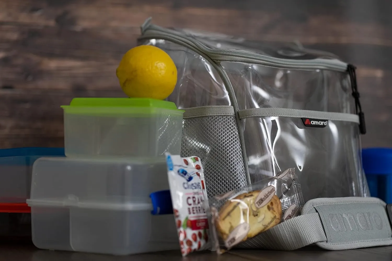 Amaro Delux 0.5mm Clear Lunch Bag for Adult V2 With Removable insert - Gray Trim(XL)