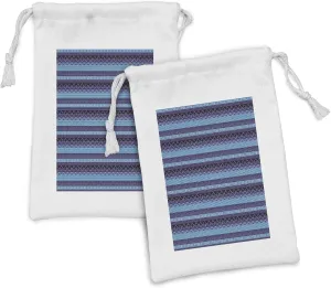 Ambesonne Aztec Fabric Pouch Set of 2, Composition of Zigzags Diamond Shapes and Stripes, Small Drawstring Bag for Toiletries Masks and Favors, 9" x 6", Sky Blue Quartz