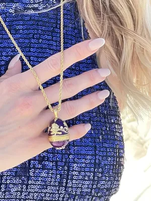 Amethyst February Birthstone Jewelry Faberge Egg Pendant Necklace 24k Yellow Gold Jewelry SET Faberge Pendant Necklace Bracelet HANDMADE Jewellery for woman Birthday gift for her bday
