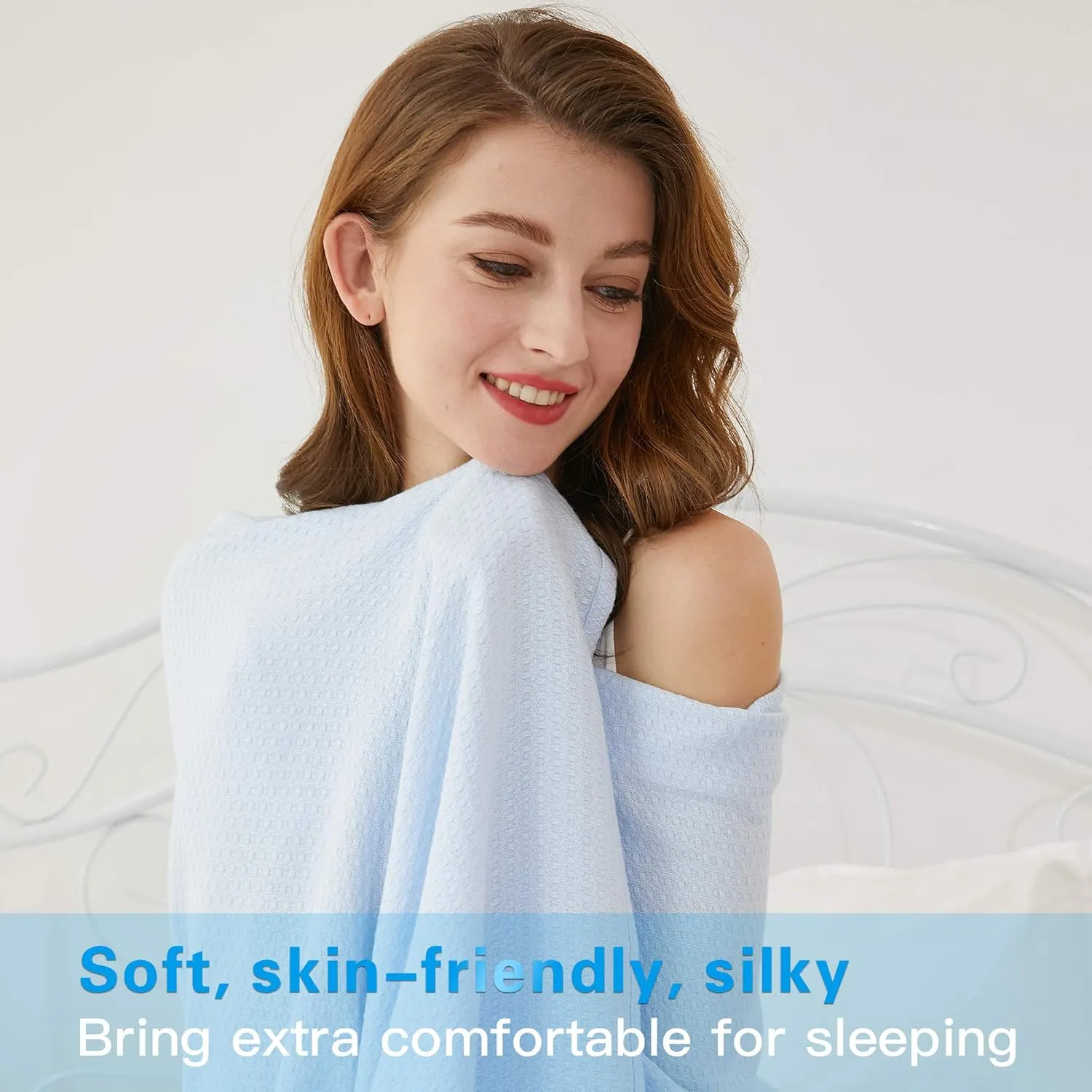 AmyHomie Cooling Blanket, 100% Rayon Derived from Bamboo, Cool Summer Blanket for Hot Sleepers, Soft Comfy Lightweight Blankets for All Seasons(Blue, 79×91in)