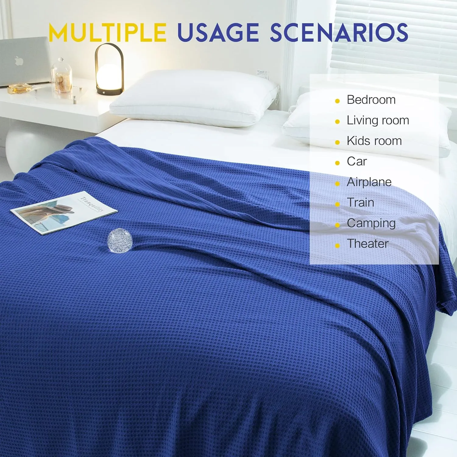 AmyHomie Cooling Blanket Twin Size, 100% Rayon Derived from Bamboo, Cool Summer Blanket for Hot Sleepers Soft Comfy Waffle Lightweight Blankets for Couch Bed Gift Idea(Blue Violet, 66×90in)
