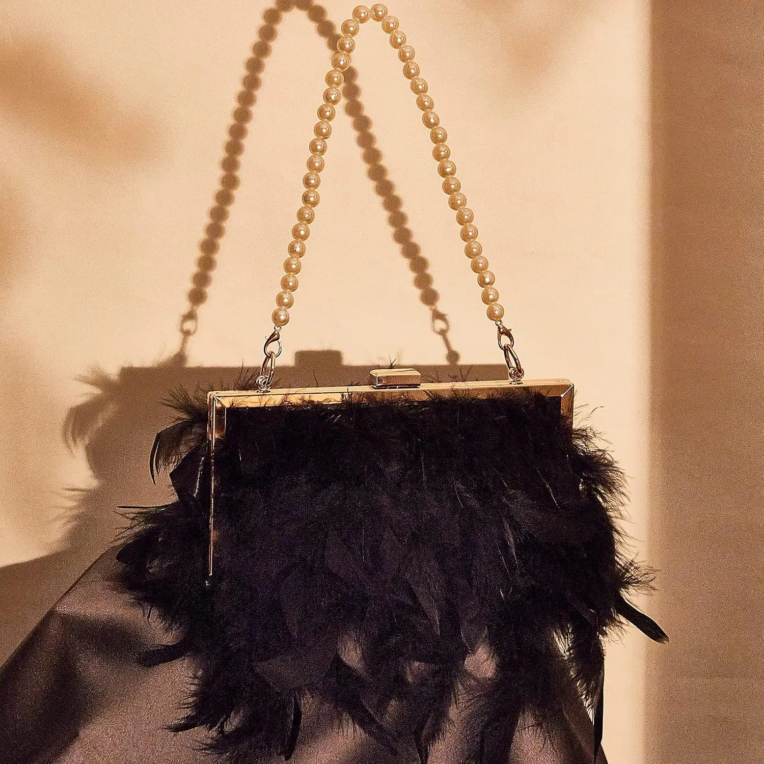 Amylove Feather Clutch Purses for Women Wedding Evening Bride Furry Purse Classy Fringe Glossy Designer