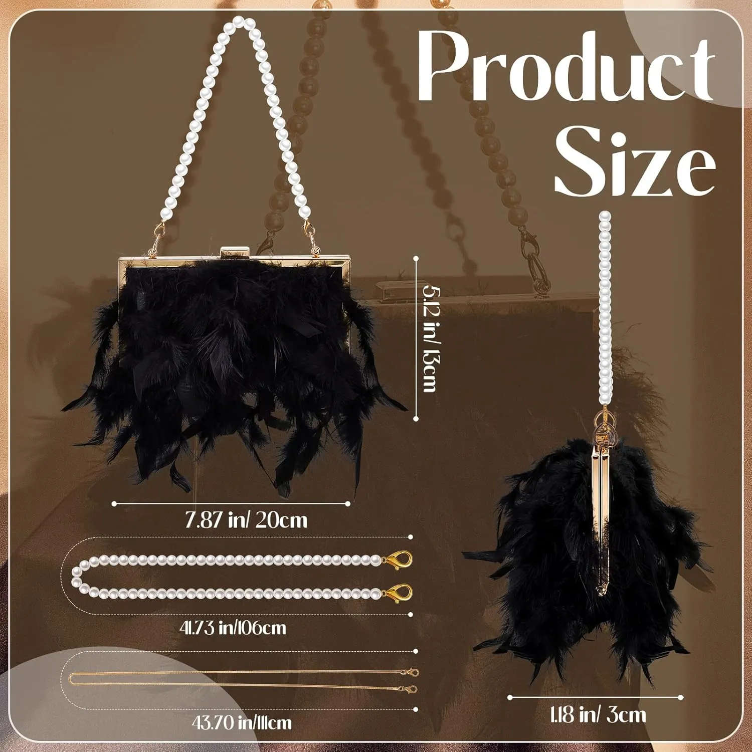 Amylove Feather Clutch Purses for Women Wedding Evening Bride Furry Purse Classy Fringe Glossy Designer