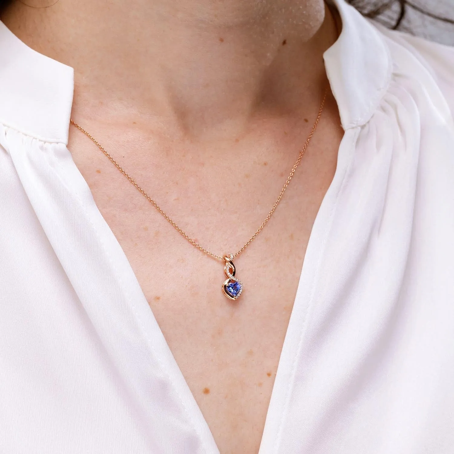 Angara Natural Tanzanite Infinity Heart Pendant with Diamonds in Silver / 14K Solid Gold/Platinum | December Birthstone, Birthday, Engagement, Anniversary, Wedding Jewelry Gift for Women