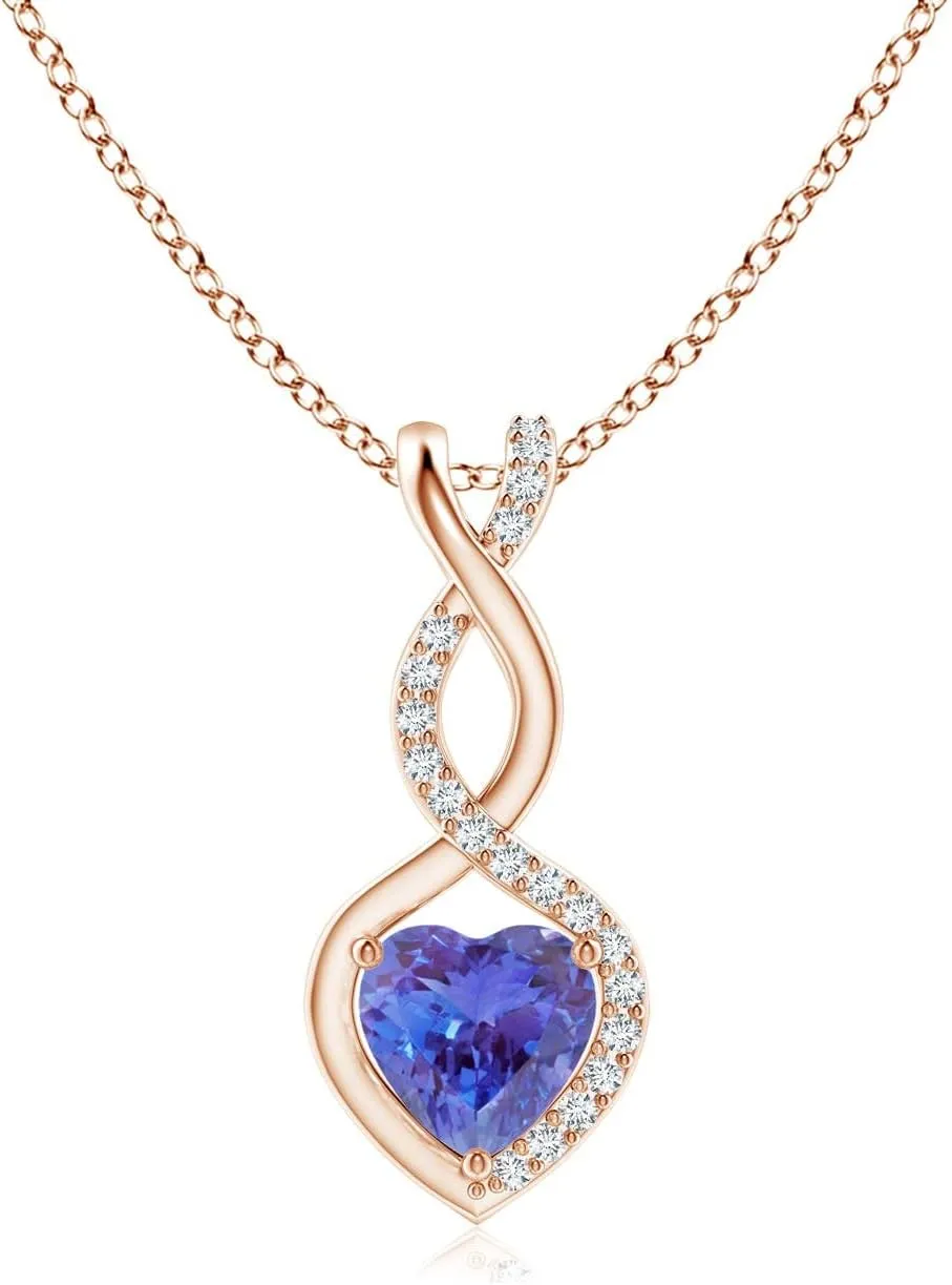 Angara Natural Tanzanite Infinity Heart Pendant with Diamonds in Silver / 14K Solid Gold/Platinum | December Birthstone, Birthday, Engagement, Anniversary, Wedding Jewelry Gift for Women