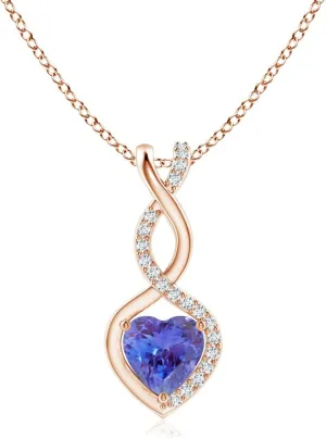 Angara Natural Tanzanite Infinity Heart Pendant with Diamonds in Silver / 14K Solid Gold/Platinum | December Birthstone, Birthday, Engagement, Anniversary, Wedding Jewelry Gift for Women