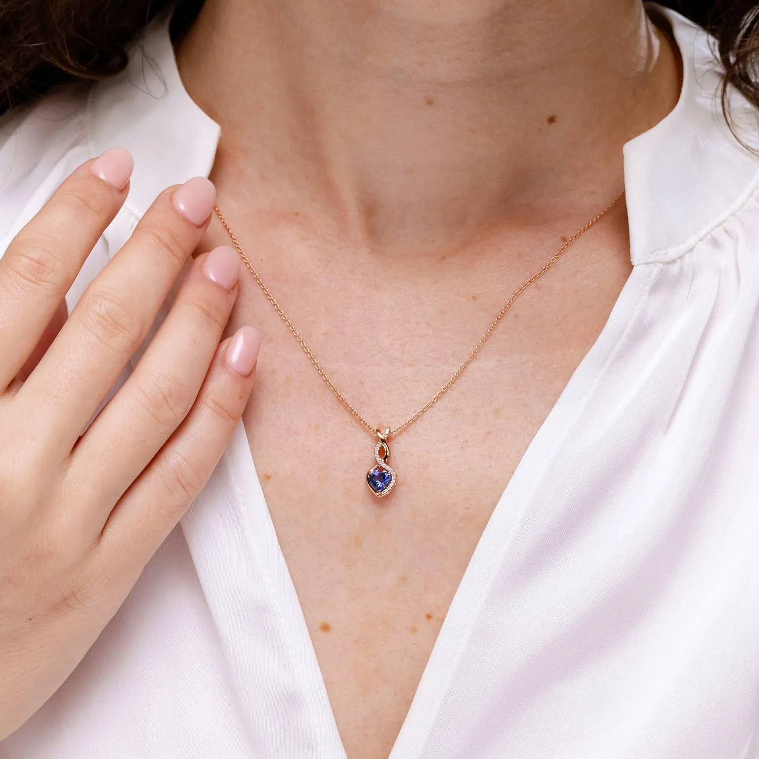Angara Natural Tanzanite Infinity Heart Pendant with Diamonds in Silver / 14K Solid Gold/Platinum | December Birthstone, Birthday, Engagement, Anniversary, Wedding Jewelry Gift for Women