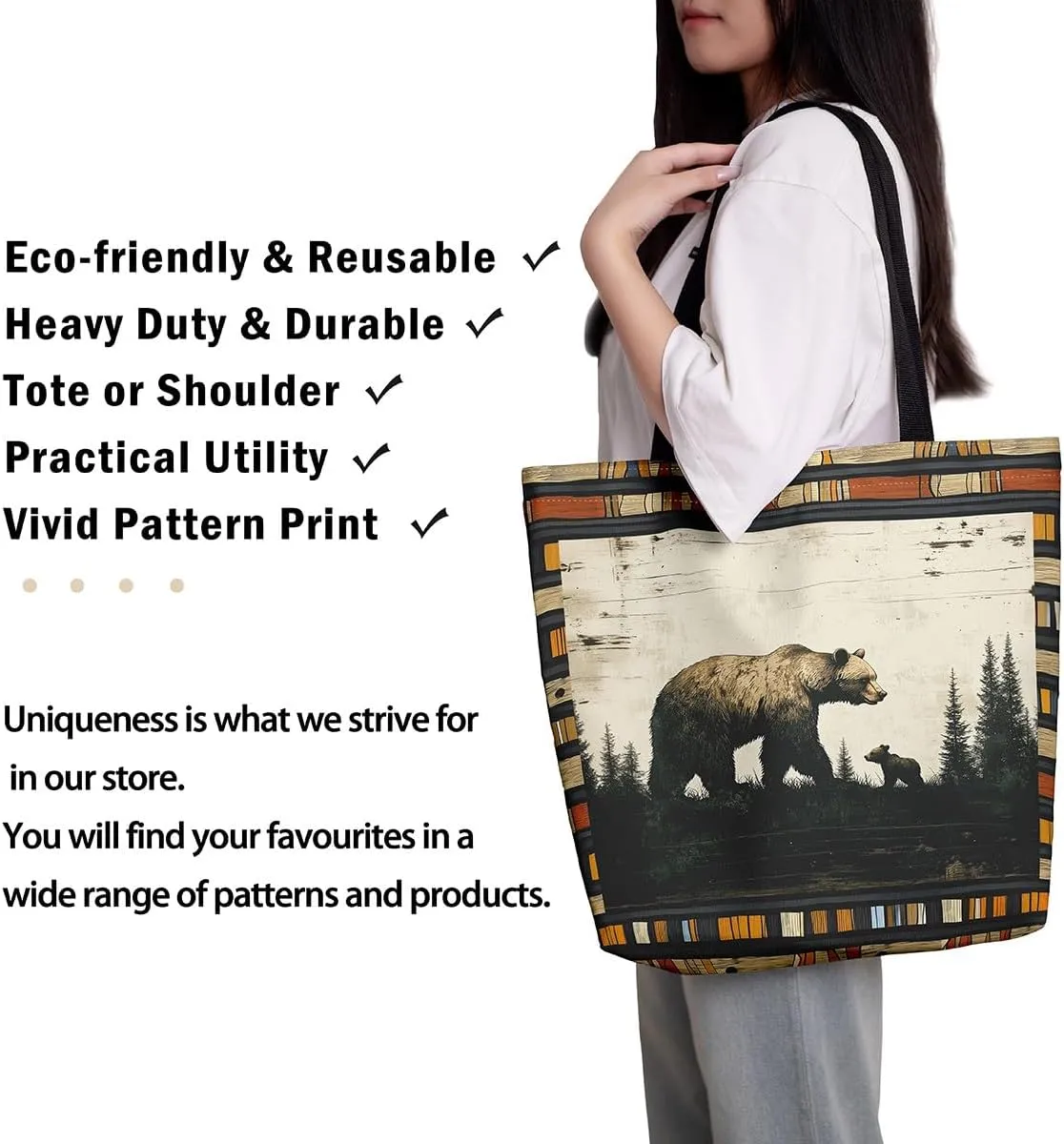 Animal Hunt Canvas Tote Bag,Nature Landsacpe Shoulder Handbags,Large Capacity Travel Bag,Shopping Gym Bag