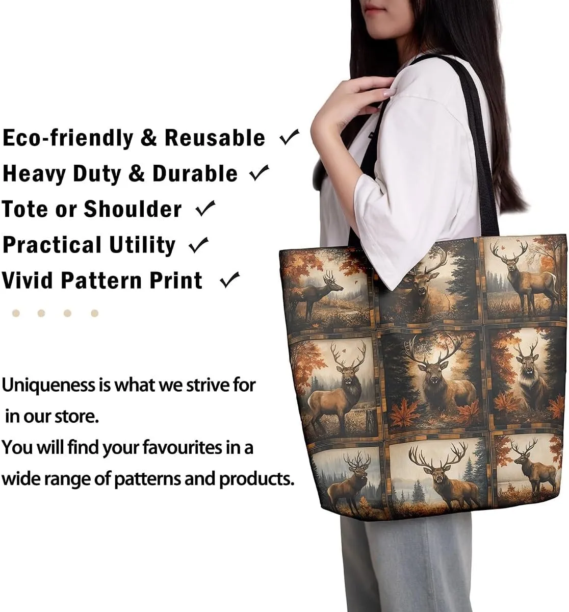 Animal Hunt Canvas Tote Bag,Nature Landsacpe Shoulder Handbags,Large Capacity Travel Bag,Shopping Gym Bag