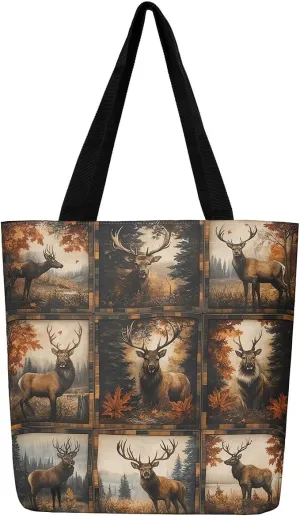 Animal Hunt Canvas Tote Bag,Nature Landsacpe Shoulder Handbags,Large Capacity Travel Bag,Shopping Gym Bag