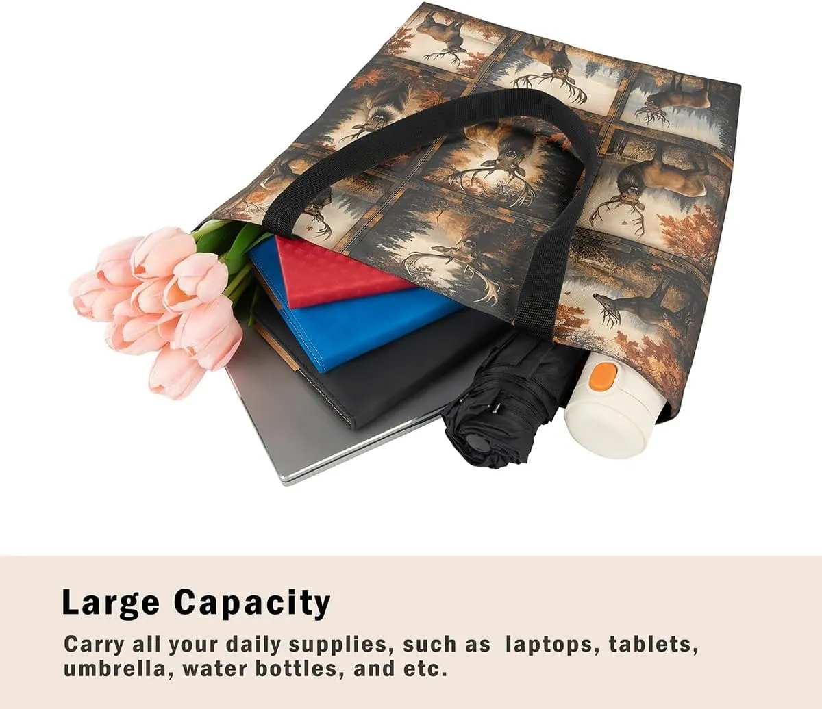 Animal Hunt Canvas Tote Bag,Nature Landsacpe Shoulder Handbags,Large Capacity Travel Bag,Shopping Gym Bag
