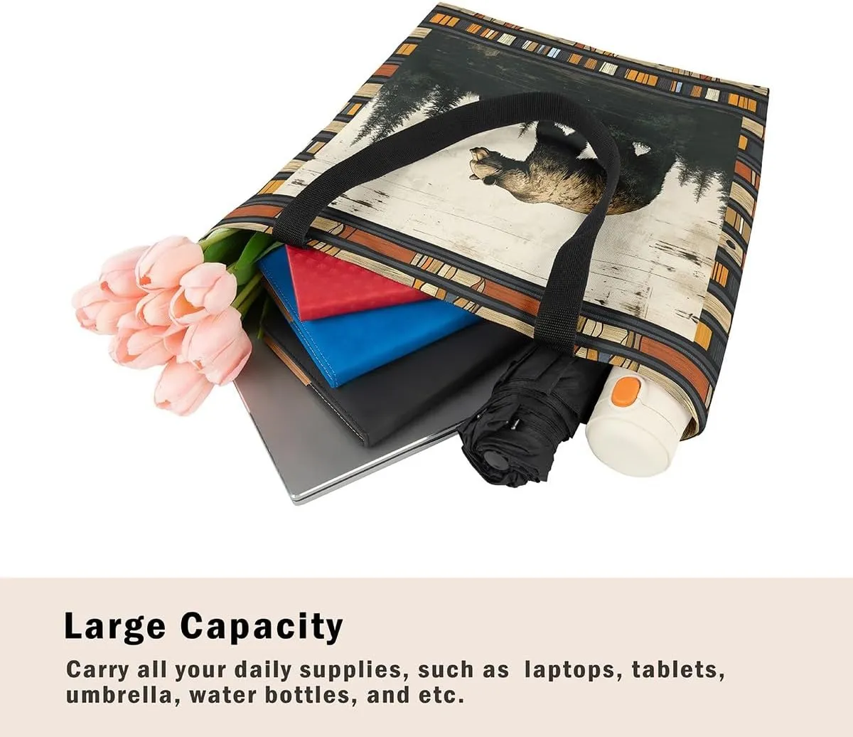 Animal Hunt Canvas Tote Bag,Nature Landsacpe Shoulder Handbags,Large Capacity Travel Bag,Shopping Gym Bag